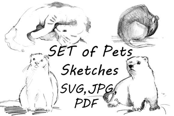 Download Set of Simple Pencil Sketches Pets - Set Collection