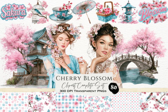 Download Cherry Blossom Watercolor Clipart Set - Set Collection