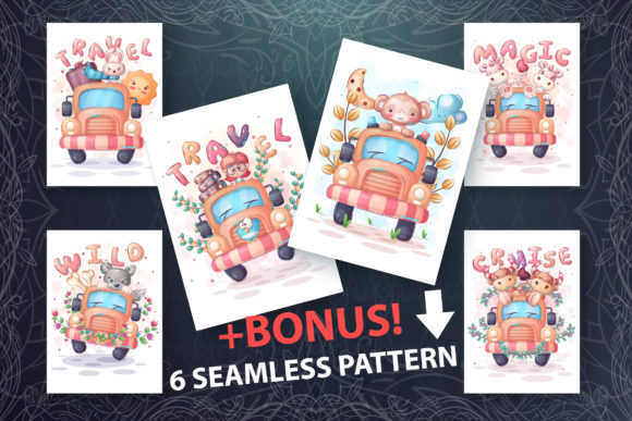 Download Set Cute Animal in the Car - Set Collection
