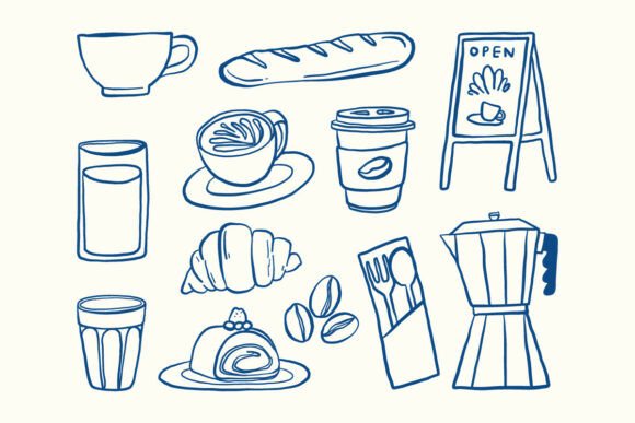 Download Cafe Doodle Line Art Clipart Set - Set Collection