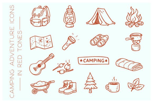 Download Camping Adventure Doodle Icon Set - Set Collection