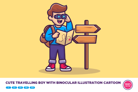 Download Cute Travelling Boy with Binocular - Premium Bundle