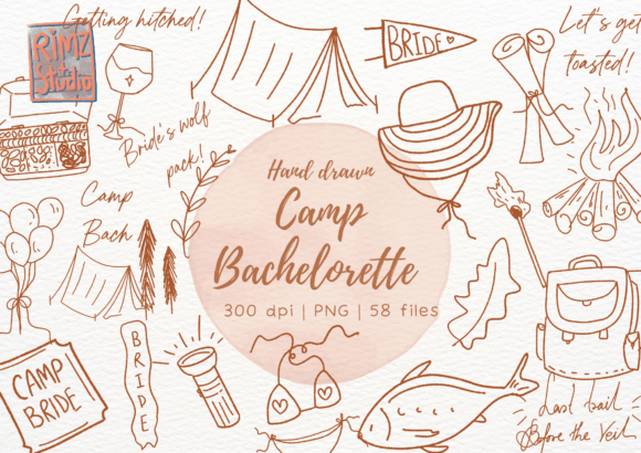 Download Hand Drawn Camp Bachelorette Doodle Set - Set Collection