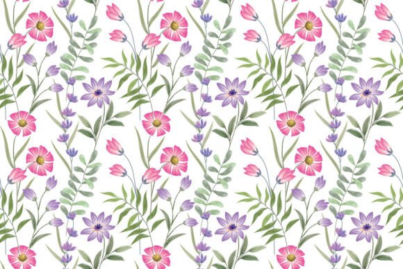 Download Watercolor Flowers Vector Pattern. - Vector pattern Collection