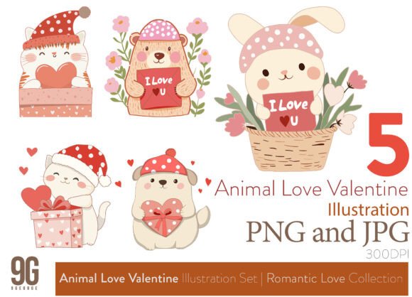 Download Animal Love Valentine Illustration Set - Set Collection