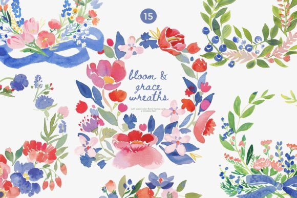 Download Watercolor Floral Wreaths Clipart Set - Set Collection