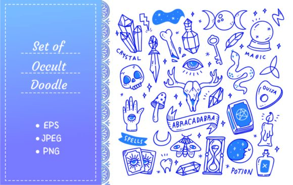 Download Set of Occult Doodles, Mystical Object - Set Collection