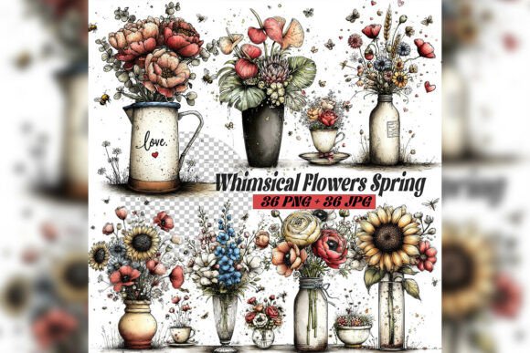 Download Whimsical Spring Flowers Clipart Set - Set Collection