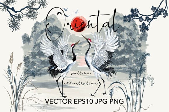 Download Oriental Cranes Vector Pattern - Vector pattern Collection