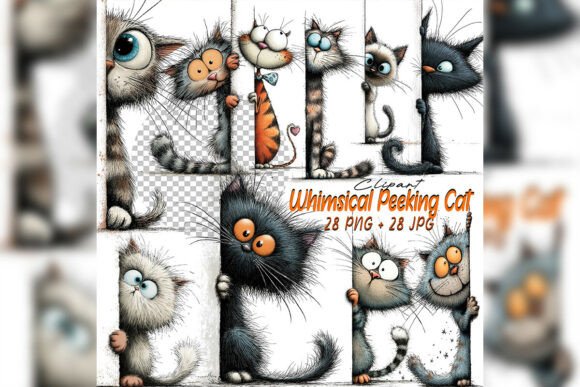 Download Whimsical Quirky Peeking Cat Clipart Set - Set Collection