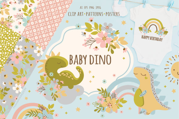 Download BABY DINO Kid Vector Illustration Set - Set Collection