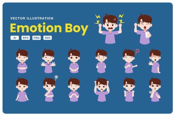 Download Emotion Boy Illustration Set - Set Collection