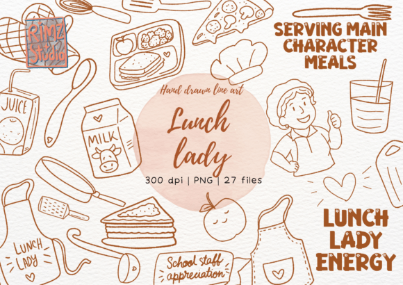 Download Lunch Lady Doodle Hand Drawn PNG Set - Set Collection