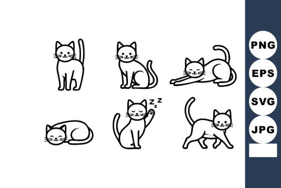 Download Cute Black and White Cat Line Art Set Wi - Set Collection