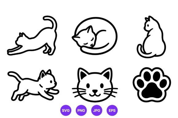Download Cat Poses and Paw Icon Set Vector - Set Collection