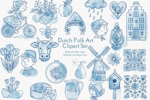Download Dutch Folk Blue Clipart Set - Set Collection
