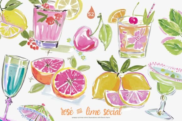 Download Preppy Cocktail Watercolor Clipart Set - Set Collection