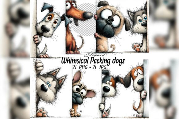 Download Whimsical Peeking Dog Clipart Set - Set Collection
