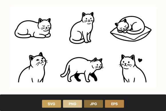 Download Black and White Cat Line Art Set - Set Collection