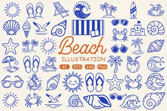 Download Beach Illustration Set - Set Collection