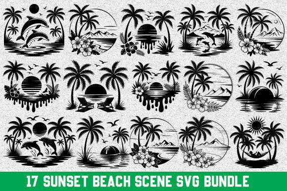 Download Sunset Beach Svg Bundle, Beach Scene Svg - Set Collection