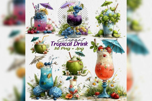 Download Whimsical Tropical Drink Clipart Set - Set Collection