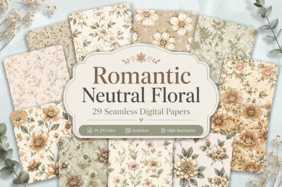 Download Romantic Neutral Floral Pattern Set - Set Collection