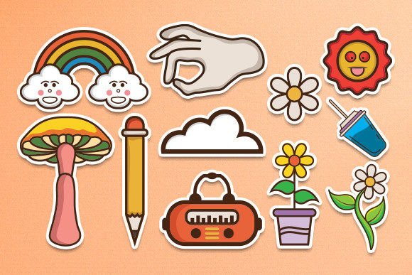 Download 90's Retro Groovy Element Clipart Set - Set Collection